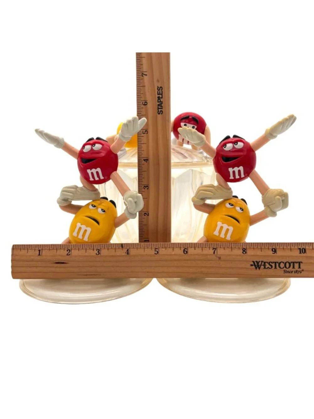 M&Ms Mars Red & Yellow Character Candy Dish & Lid & 2 Smaller Lids Collectible